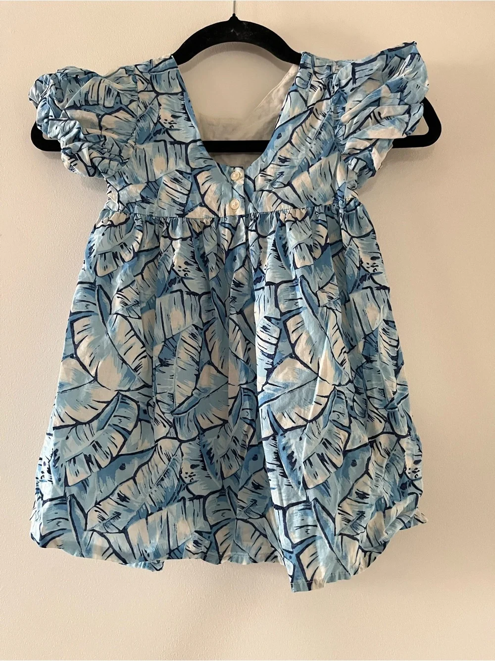 Janie and Jack Blue Tropical Palm Leaf Flutter Sleeve Dress 4 Cotton Summer